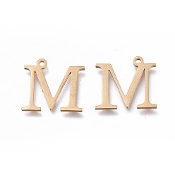 Letter M 304 Stainless Steel Charms, Greek Alphabet, Golden, Letter.M, 14x14.5x1mm, Hole: 1.2mm