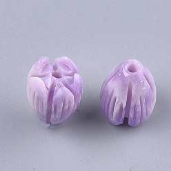Pourpre Moyen Perles de corail synthétiques, teint, bourgeon floral, support violet, 12x9mm, Trou: 1mm