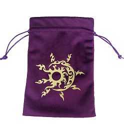Sun Velvet Tarot Cards Storage Bags, Tarot Desk Storage Holder, Purple, Sun Pattern, 18x13cm