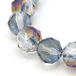 Steel Blue Electroplate Glass Beads Strands, Half Rainbow Plated, Faceted, Round, Steel Blue, 10mm, Hole: 1mm