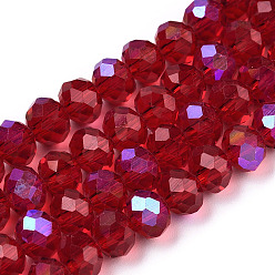 Brique Rouge Perles en verre electroplate, demi arc-en-ciel plaqué, facette, rondelle, firebrick, 4x3mm, Trou: 0.4mm, Environ 123~127 pcs/chapelet, 16.5~16.9 pouce (42~43 cm)