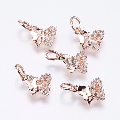 Real Rose Gold Plated Brass Micro Pave Cubic Zirconia Charms, Cadmium Free & Lead Free, Butterfly, Real Rose Gold Plated, 11x10x2mm, Hole: 3mm