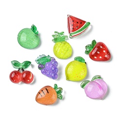 Color mezclado Cabujones decodificados de resina translúcida, fruta, formas mixtas, color mezclado, 9~12x7.5~10.5x2.8~3.8 mm