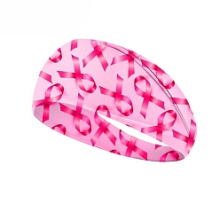 Rose Chaud Ruban de sensibilisation rose au cancer du sein d'octobre, bandeaux en polyester imprimés, Accessoires pour cheveux larges élastiques pour filles et femmes, rose chaud, 100x230mm