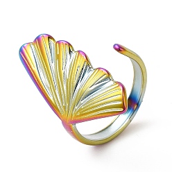 Rainbow Color Placage ionique (ip) 304 anneau de manchette ouvert en forme de coque en acier inoxydable pour femme, couleur arc en ciel, taille us 6 (16.5 mm)