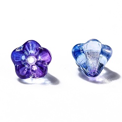 Púrpura Media Perlas de vidrio checo transparente, dos tonos, flor, púrpura medio, 6.5x5 mm, agujero: 0.8 mm, sobre 357~363 unidades / bolsa