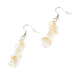 White Moonstone Pendientes colgantes de perlas de piedra de luna blanca natural, joyería de latón para niña mujer, Platino, 53.5~54.5 mm, pin: 0.5 mm
