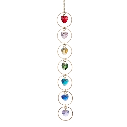 Heart Faceted Glass Suncatchers, Rainbow Maker, Pendant Decorations, with Brass Cable Chains, Heart, 292mm, Pendants: 14x14x7mm