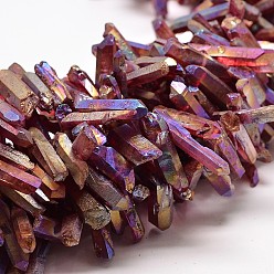 Orchid Electroplate Natural Nuggets Quartz Crystal Beads Strands, Grade AB, Dyed AB Color Plated, Orchid, 20~56x6~8x6~7mm, Hole: 1mm, about 72pcs/strand, 15.4 inch(39.1cm)