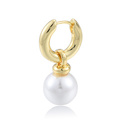 Настоящее золото 18K Серьги-кольца с жемчугом из абс-пластика, украшения из латуни для женщин, без никеля , реальный 18 k позолоченный, 29x16x3.5 мм, штифты : 1 мм