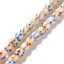Colorful Handmade Lampwork Beads Strands, Round with Polka Dot Pattern, Colorful, 10mm, Hole: 1.4mm, about 40pcs/strand, 15.16 inch(38.5cm)