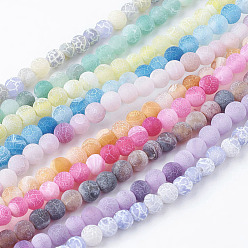 Mixed Color Natural Crackle Agate Beads Strands, Dyed, Round, Grade A, Mixed Color, 4mm, Hole: 0.8mm, about 93pcs/strand, 15 inch