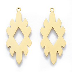 Real 18K Gold Plated 201 Stainless Steel Pendants, Rhumbus Charm, Real 18K Gold Plated, 37.5x16x1mm, Hole: 1.5mm