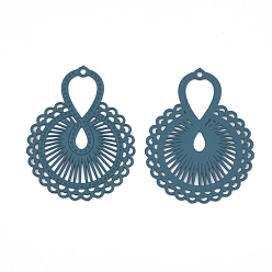 Cadet Blue 430 Stainless Steel Filigree Pendants, Spray Painted, Etched Metal Embellishments, Flower with Infinity, Cadet Blue, 26x19x0.5mm, Hole: 0.9mm
