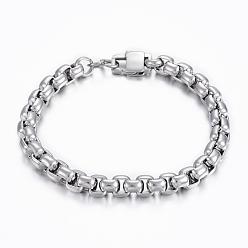 Stainless Steel Color 304 Stainless Steel Box Chain Bracelets, with Lobster Claw Clasps, Stainless Steel Color, 9 inch(230mm), 8mm