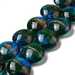 Dodger Azul Perlas de cristal de murano de arena de oro hecho a mano hilos, plano y redondo, azul dodger, 21x11 mm, agujero: 1.2 mm, sobre 18 unidades / cadena, 13.98 pulgada (35.5 cm)