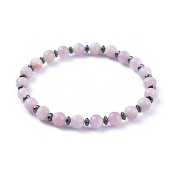 Kunzite Natural Kunzite Stretch Bracelets, with Non-Magnetic Synthetic Hematite Spacer Beads, 2-1/4 inch(5.7cm)