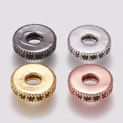 Mixed Color Brass Micro Pave Cubic Zirconia Bead Spacers, Flat Round, Black, Mixed Color, 8x2mm, Hole: 3mm