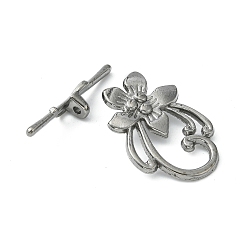 Gunmetal Tibetan Style Alloy Toggle Clasps, Lead Free and Cadmium Free, Gunmetal, Flower, Flower: 20mm wide, 28mm long, Bar: 5mm wide, 30mm long, hole: 2mm