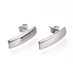 Stainless Steel Color 304 Stainless Steel Stud Earring Findings, with Loop & Ear Nuts/Earring Backs, Rectangle, Stainless Steel Color, 21x6mm, Hole: 1.8mm, Pin: 0.7mm