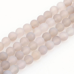 Grey Agate Natural Grey Agate Bead Strands, Frosted, Round, 4mm, Hole: 1mm, about 97pcs/strand, 15.7 inch