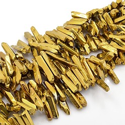 Golden Plated Electroplated Natural Quartz Crystal Beads Strands, Nuggets, Golden Plated, 15~58x4~11mm, Hole: 1mm, about 15.4 inch~15.7 inch