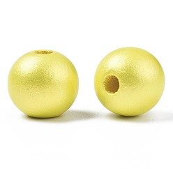 Yellow Painted Natural Wood European Beads, Pearlized, Large Hole Beads, Round, Yellow, 16x14.5mm, Hole: 4mm