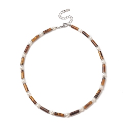 Tiger Eye Natural Tiger Eye & Pearl & Crystal Rhinestone Beaded Necklace for Women, 16.89 inch(42.9cm)