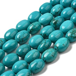 Turquoise Chapelets de perles howlite naturelles , teint, forme de l'oeuf, turquoise, 12.5~13x10~10.5x7.5~9mm, Trou: 1.2mm, Environ 30 pcs/chapelet, 15.16~15.24'' (38.5~38.7 cm)