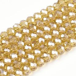 Verge D'or Foncé Perles en verre electroplate, perle plaquée lustre, facette, rondelle, verge d'or noir, 3x2mm, Trou: 0.8mm, Environ 150~155 pcs/chapelet, 15~16 pouce (38~40 cm)
