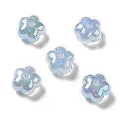 Bleu Ciel Clair Placage uv perles acryliques irisées arc-en-ciel, fleur, lumière bleu ciel, 13.7x14x8.5mm, Trou: 2.6mm