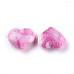 Hot Pink Acrylic Imitation Gemstone Beads, Heart, Hot Pink, 20x23x8~8.5mm, Hole: 2.5~2.8mm, about 230pcs/500g