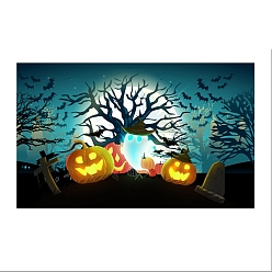 Coloré Tissu de fond de bannière halloween en polyester, décors de photographie d'halloween décorations de fête, rectangle avec motif citrouille/arbre de vie, colorées, 1794x1080x0.01mm, Trou: 10mm