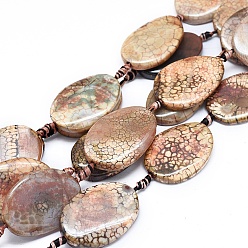 Camel Natural Fire Crackle Agate Beads Strands, Dyed & Heated, Oval, Camel, 38~40x27~30x5~7mm, Hole: 1.8mm, about 8pcs/Strand, 15.16 inch(38.5cm)