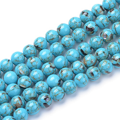 Bleu Ciel Clair Turquoise synthétique et brins de perles de coquillage, teint, ronde, lumière bleu ciel, 8mm, Trou: 1mm, Environ 50 pcs/chapelet, 15.7 pouce