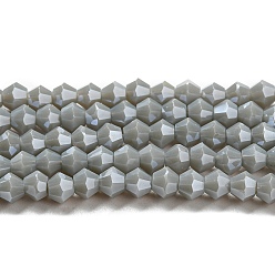 Gray Opaque Solid Color Electroplate Glass Beads Strands, Pearl Luster Plated, Faceted, Bicone, Gray, 4x4mm, Hole: 0.8mm, about 87~98pcs/strand, 12.76~14.61 inch(32.4~37.1cm)