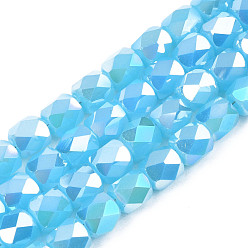 Bleu Ciel Foncé Perles en verre electroplate, de couleur plaquée ab , facette, colonne, bleu profond du ciel, 5.5x5mm, Trou: 1.2mm, Environ 99 pcs/chapelet, 21.85 pouce (55.5 cm)