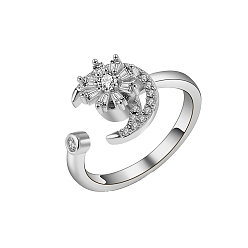 Платина Регулируемое отверстие, вращающееся кольцо из латуни и циркония, манжеты кольца, цветок с луной, платина, 11 мм