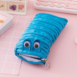 Deep Sky Blue Polyester Cloth Storage Pen Bags, with Zip Lock,  Office & School Supplies, Inchworm-shaped, Deep Sky Blue, 210x90mm
