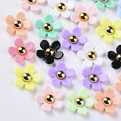 Couleur Mélangete Perles acryliques opaques, fleur, couleur mixte, 22x22.5x7~8mm, Trou: 1.4mm