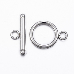 Stainless Steel Color 304 Stainless Steel Toggle Clasps, Stainless Steel Color, 19.5x14.5x2mm, Hole: 3mm, Bar: 22x8x3mm, Hole: 3mm