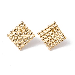 Golden Ion Plating(IP) 304 Stainless Steel Rhombus Stud Earrings for Women, Golden, 24x24mm, Pin: 0.7mm