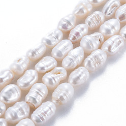 Seashell Color Natural Keshi Pearl Beads Strands, Cultured Freshwater Pearl, Rice, Seashell Color, 9~11x5~8x4~7mm, Hole: 0.6mm, about 37~41pcs/strand, 15.35 inch(39cm)