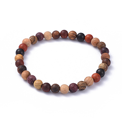 Wood Wood Beads Stretch Bracelets, Round, 2-1/4 inch(5.7cm), Beads: 6mm