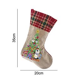 Arbre de Noël Kit de peinture au diamant pour chaussettes de noël en lin suspendu bricolage, pour les décorations de fête à domicile, motif d'arbre de Noël, 180x180x20mm