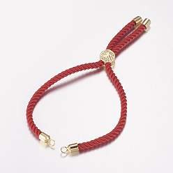 Golden Nylon Twisted Cord Bracelet Making, Slider Bracelet Making, with Brass Findings, Tree of Life, Red, Golden, 8-5/8 inch(220mm), 3mm, Hole: 2mm