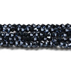 Negro Transparentes cuentas de vidrio electroplate hebras, lustre de la perla chapado, facetados, bicono, negro, 4x4 mm, agujero: 0.8 mm, sobre 87~98 unidades / cadena, 12.76~14.61 pulgada (32.4~37.1 cm)