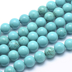 Turquoise Brins de perles rondes en magnésite naturelle, teint, turquoise, 10mm, Trou: 1mm, Environ 40 pcs/chapelet, 15.7 pouce (40 cm)