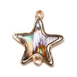 Estrella Colgantes de conector de esmalte de latón chapado en rack, imitación de concha de paua, real 14 k chapado en oro, sin plomo y cadmio, estrella, 18x16x2 mm, agujero: 1.5 mm