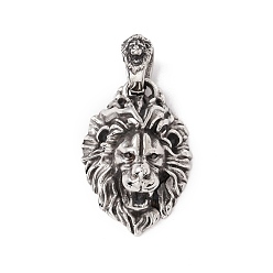Argent Antique 304 pendentif en acier inoxydable, lion, argent antique, 40x28x17.5mm, Trou: 11x8.5mm